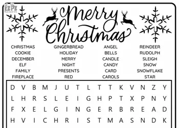 Christmas Vocabulary Word Search Activity 24 Words Great for ESL students